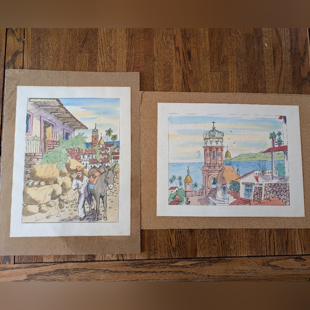 Luis Guerrero Montalban 1940 Watercolors  - Set of 2
